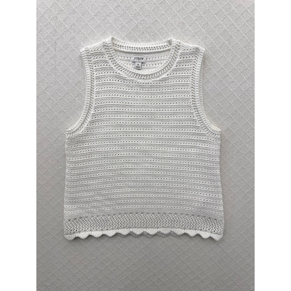 J.Crew White Cotton Crochet Open Knit Sweater Vest Tank Scallop Hem Small
